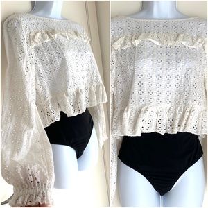 Zara Lace Long Sleeves Semi Crop Top